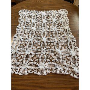 White crocheted table dresser scarf